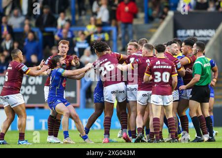 Während des Spiels Warrington Wolves vs Huddersfield Giants im Halliwell Jones Stadium, Warrington, Großbritannien, 5. Juli 2024 (Foto: Gareth Evans/News Images) Stockfoto