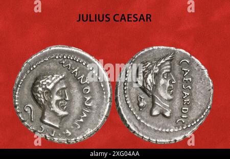 Julius Caesar Antiker Römischer Silberdenar Stockfoto