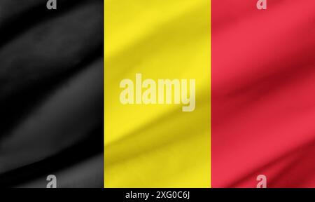 Hintergrunddetails der belgischen Flagge, die den gesamten Rahmen mit gewellter Textur besetzt. Stockfoto