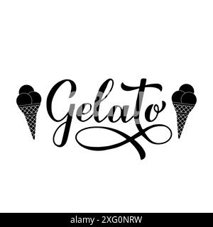 Eiskalligraphie-Handschrift isoliert auf weiß. Italienisches Eis. Vektorvorlage für Logo-Design, Typografie-Poster, Aufkleber, Banner, Flyer, CA Stock Vektor