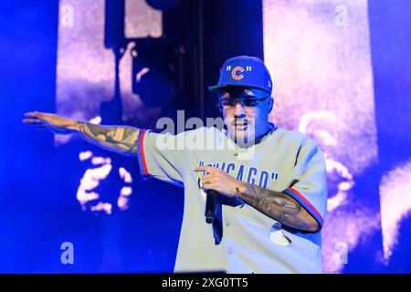 LUCCA, Italien. Juli 2024. Emanuele Palumbo, auch bekannt als Geolier, tritt in Lucca beim Lucca Summer Festival auf. Quelle: Stefano Dalle Luche/Alamy Live News Stockfoto