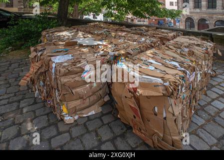 Gesammeltes Altpapier in Würfel zusammengebunden, Nürnberg, Mittelfranken, Bayern, Deutschland Stockfoto