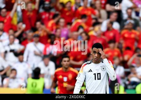 Stuttgart, Deutschland. Juli 2024. Fußball, UEFA Euro 2024, Spanien - Deutschland, Endrunde, Viertelfinale, die Stuttgarter Arena, Jamal Musiala, reagiert. Quelle: Marijan Murat/dpa/Alamy Live News Stockfoto