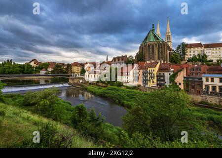 Blick über die Neiße zur Peterskirche in Goerlitz Stockfoto