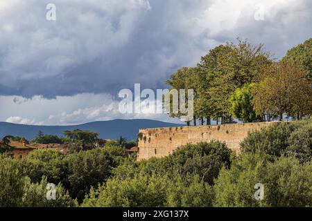 Blick auf die Stadtmauern von Siena in Italien Stockfoto