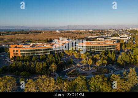 Luftaufnahme des Google-Hauptquartiers auf dem Googleplex-Campus im Silicon Valley Stockfoto