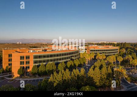 Luftaufnahme des Google-Hauptquartiers auf dem Googleplex-Campus im Silicon Valley Stockfoto