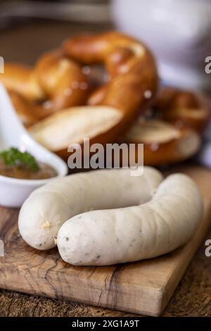 Paar bayrische Kalbswürste Stockfoto