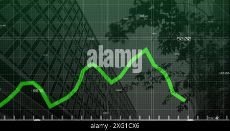 Bild der statistischen Datenverarbeitung bei geringer Sicht auf hohe Gebäude Stockfoto