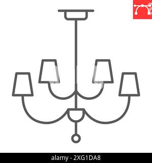 Kronleuchter Linie Symbol, Innen- und Wohnkultur, Deckenlampe Vektor Symbol, Vektor Grafiken, editierbare Strichumrisszeichen, eps 10. Stock Vektor