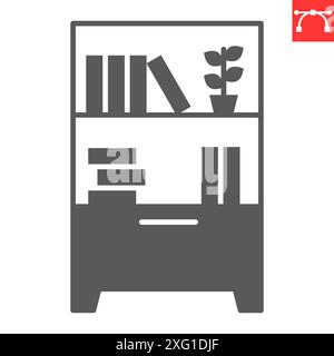 Bücherregal Glyphe Symbol, Innen- und Wohnkultur, Bücherregal Vektor Symbol, Vektorgrafiken, bearbeitbare Kontur Vollzeichen, eps 10. Stock Vektor