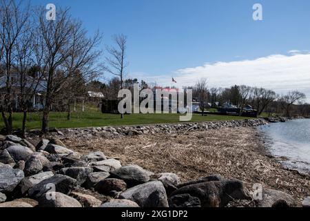 St. Lawrence River am Kai in Lotbinière, Quebec, Kanada Stockfoto