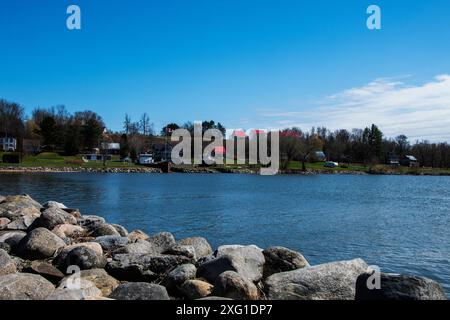 St. Lawrence River am Kai in Lotbinière, Quebec, Kanada Stockfoto