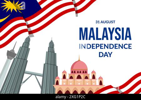 malaysia Unabhängigkeitstag Hintergrund Illustration in flachem Stil Stock Vektor