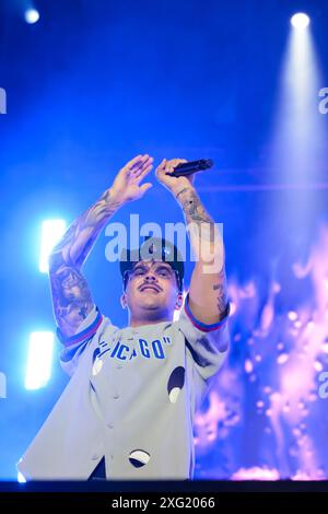 5. Juli 2024, Lucca, Lucca, Italien: Emanuele Palumbo aka Geolier tritt in Lucca beim Lucca Summer Festival auf. (Kreditbild: © Stefano Dalle Luche/Pacific Press via ZUMA Press Wire) NUR REDAKTIONELLE VERWENDUNG! Nicht für kommerzielle ZWECKE! Stockfoto