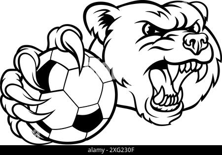 Bear Soccer Football Claw Grizzly Tiermaskottchen Stock Vektor