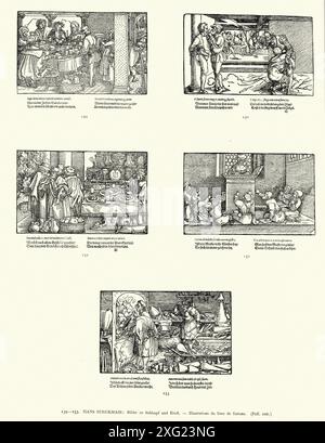 Allegorie, mittelalterliche Geschichte, deutscher Holzschnitt, Renaissance-Kunst, 15. Jahrhundert aus dem Buch des Glücks von Hans Burgkmair. Stockfoto
