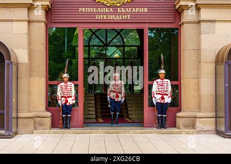 Sofia, Bulgarien - 14. September 2023: Blick auf den Wachwechsel im Präsidentenpalast, Sofia, Bulgarien Stockfoto