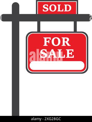 Immobilienbanner-Symbol im flachen Stil. Verkaufsetikett Vektor-Illustration auf isoliertem Hintergrund. Verkauftes Sign Business-Konzept. Stock Vektor