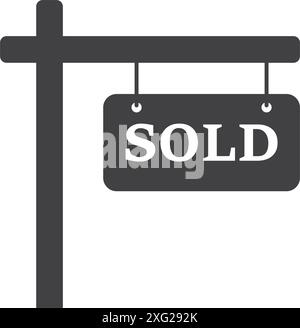 Immobilienbanner-Symbol im flachen Stil. Verkaufsetikett Vektor-Illustration auf isoliertem Hintergrund. Verkauftes Sign Business-Konzept. Stock Vektor