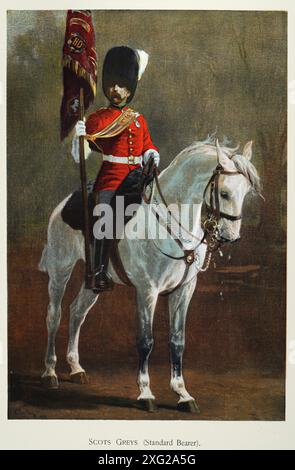 Geschichte, britische Militäruniformen, Soldat, Standardträger, Royal Scots Greys war ein Kavallerieregiment der britischen Armee in den 1890er Jahren des 19. Jahrhunderts Stockfoto