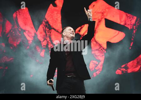 DÄNEMARK COPENAGHEN, COPENHELL FESTIVAL 19. JUNI: Der US-amerikanische Sänger, Komponist und Produzent Corey Taylor (Slipknot, Stone Sour, Kings of Chaos) tritt live auf der Bühne des Copenhell Festivals 2024 auf Stockfoto