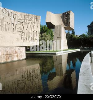 Denkmal für die Entdeckung Amerikas durch Vaquero Turcios. Jardines del Descubrimiento. Madrid. Spanien Stockfoto