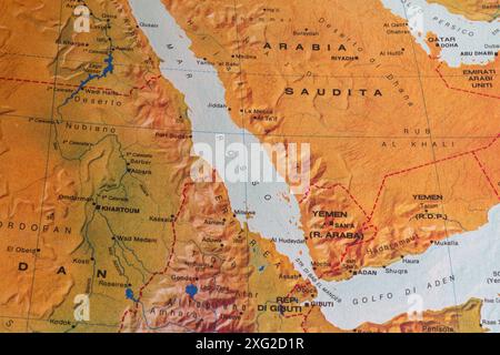 Alte Karte des Horns von Afrika mit Saudi-Arabien, Jemen, Gibuti, Eritrea usw. Stockfoto