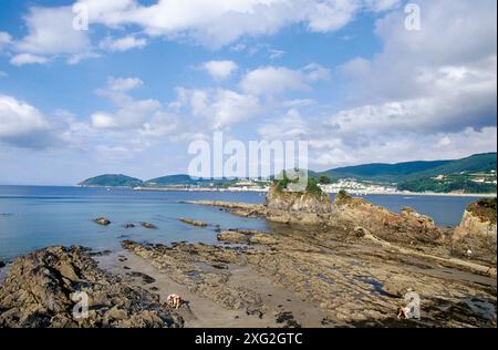 OS Castelos Felsformationen am Strand, Viveiro. Lugo Provinz, Galicien, Spanien Stockfoto