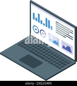 Laptop, der Finanzdatenanalysen mit Diagrammen und Diagrammen anzeigt, die Business Intelligence und datengesteuerte Entscheidungsfindung darstellen Stock Vektor