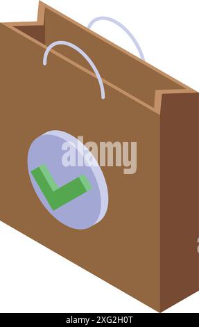 Braune Einkaufstasche mit grünem Häkchen, die einen erfolgreichen Kauf und eine erfolgreiche Bestellbestätigung symbolisiert Stock Vektor