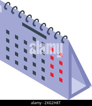 Isometrischer Bürokalender, der wichtige Wochen mit roten Quadraten anzeigt Stock Vektor
