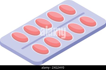 Gezeigt wird eine Blisterpackung mit rosafarbenen ovalen Tabletten, die das Konzept der Medikation und des Gesundheitswesens unterstreicht Stock Vektor