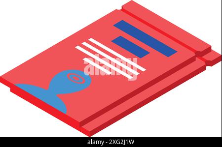 Rotes isometrisches Paket, das den Standort einer Person anzeigt, Konzept für den Tracking-Service Stock Vektor