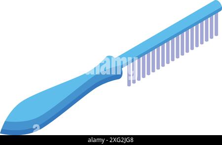 3D-Darstellung eines blauen Kamms, der horizontal mit violetten Borsten liegt Stock Vektor