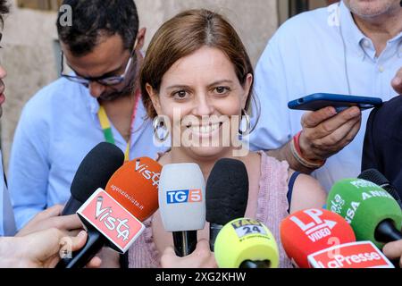 Rom, Italien. Juli 2024. L'Euro deputata Ilaria Salis in Occasione dell'Assemblea Nazionale Sinistra Italiana SI A Roma, Sabato 06 Luglio 2024 (Foto Mauro Scrobogna/LaPresse) Ilaria Salis MdEP anlässlich der Nationalversammlung der Sinistra Italiana SI in Rom, Samstag, 06. Juli 2024. (Foto: Mauro Scrobogna/LaPresse) Credit: LaPresse/Alamy Live News Stockfoto