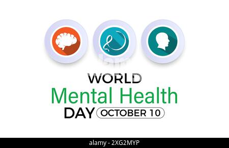 Welttag der psychischen Gesundheit am 10. oktober. Health Care Konzept Grußkarte, Poster, Farbband, Banner, Vektor-Vorlage. Stock Vektor