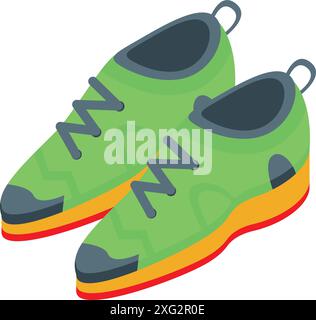 Grüne Kletterschuhe mit roten und gelben Sohlen, perfekt für jeden Kletterfreund Stock Vektor