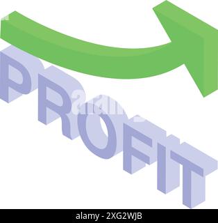 Der grüne Pfeil steigt über dem Wort Profit, das den Geschäftserfolg symbolisiert Stock Vektor