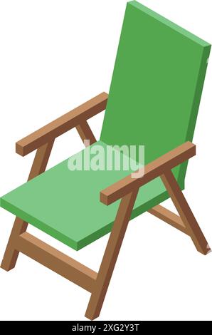 Grüner Klappstuhl mit Holzbeinen, perfekt für Outdoor- und Camping-Aktivitäten Stock Vektor