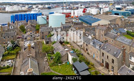 Footdee oder Fittie Aberdeen ein altes Fischerdorf am Ende des Hafens von Aberdeen mit Blick auf die Stadt Stockfoto