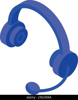 Blaues Headset-Symbol in isometrischer Ansicht, das Konzepte wie Call Center, Online-Support und Kommunikation repräsentiert Stock Vektor
