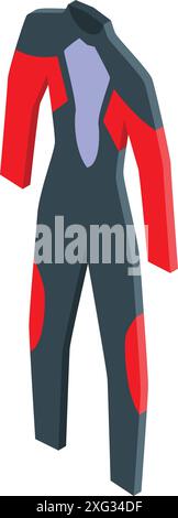 Schwarz-roter Taucheranzug zum Schutz vor kaltem Wasser, Isometrie Stock Vektor