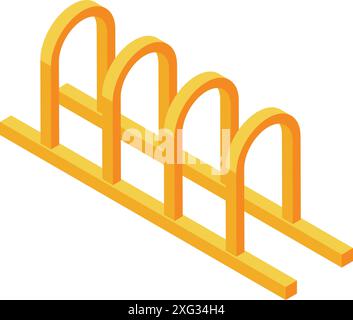 Gelber Fahrradparkplatz aus Metall mit Bögen zum Blockieren von Rädern auf weißem Hintergrund Stock Vektor