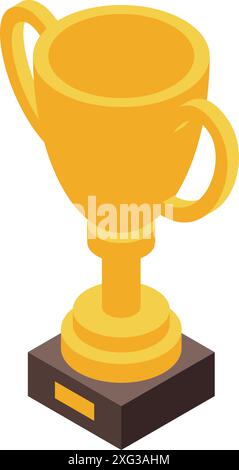 Goldene Trophäe auf quadratischem Sockel, die Sieg und Leistung in isometrischer Sicht darstellt Stock Vektor