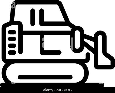Sauberes und einfaches Strichgrafik-Symbol eines Baggers, der Erde auf einer Baustelle bewegt Stock Vektor