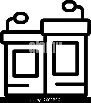 Zwei leere Podiumtribünen mit Mikrofonen warten auf Politiker oder Geschäftsleute, die eine Konferenzrede halten Stock Vektor