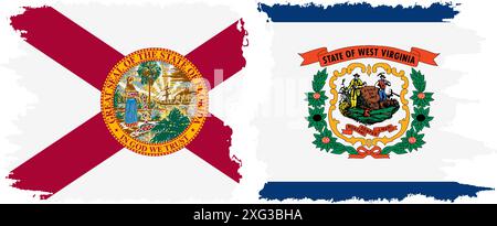 West Virginia und Florida staaten Grunge Pinsel Flags Verbindung, Vektor Stock Vektor