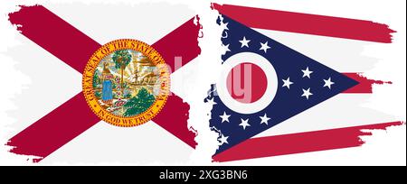 Ohio und Florida staaten Grunge Pinsel Flags Verbindung, Vektor Stock Vektor