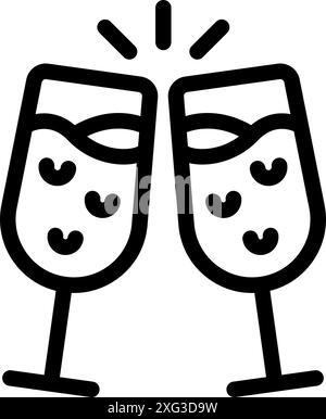 Zwei Gläser Sekt stoßen in einem Toast an Stock Vektor